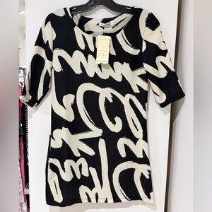 Black and Cream Graphic Print Women's Mini Dress